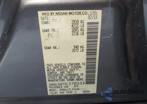 2015 Nissan Altima 2.5/S/Sv/Sl z USA, uszkodzony, nr VIN 1N4AL3AP7FC270333